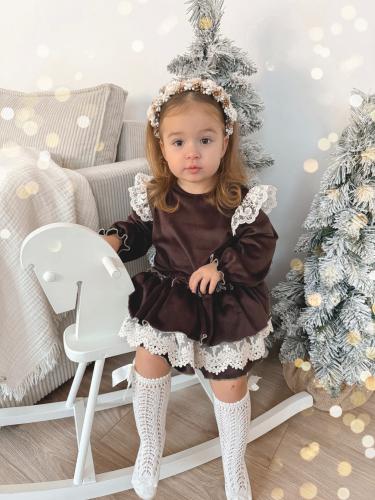 Zara, Set für Mädchen zu Weihnachten – Bluse und Bloomers, schokoladenbraun - Milulove