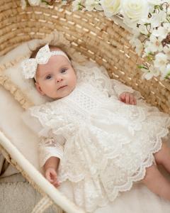 Gabriella, Taufkleid, Strampler, helles Ecru