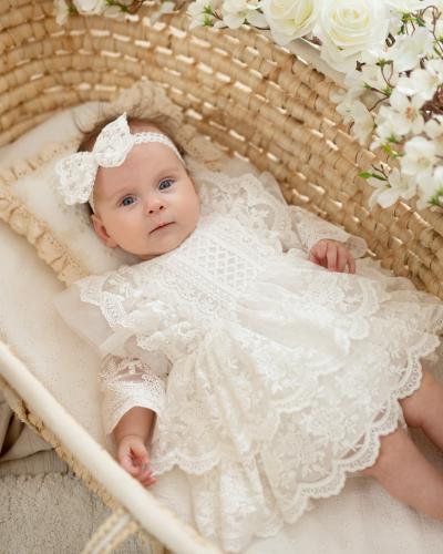 Gabriella, Taufkleid, Strampler, helles Ecru - Milulove