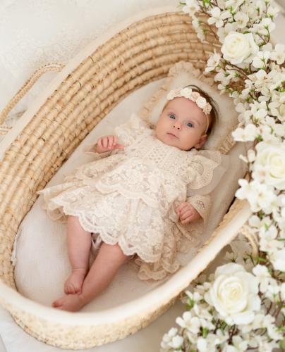 Gabriella – Taufkleid, Strampler, Hellbeige - Milulove