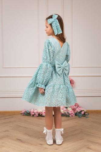 Pilar, Spitzenkleid für Mädchen mit Blumenmuster, Blau - Milulove