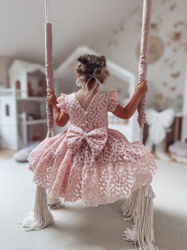 Pilar, Spitzenkleid für Mädchen mit Blumenmuster, Puderrosa, ärmellos - Milulove