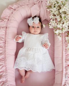 Musselin-Taufkleid Emilia mit langen Ärmeln